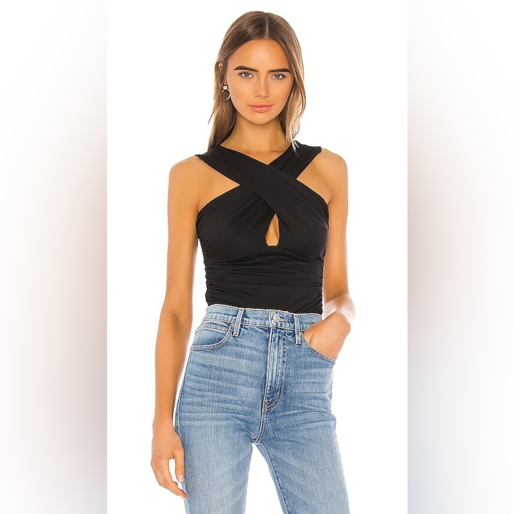 Susana Monaco Ruched Cross Front Tank Top Black Size Small NWT Stretch Bodycon
